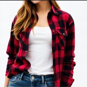 Jachs Red and Black Plaid Shirt with Faux Fur Lining